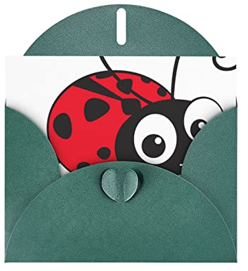 Dunkelgrüne Cartoon-Marienkäfer-Grußkarte, hochwertiges Perlenpapier, 10,2 x 15,2 cm, für Geburtstagskarte, Valentinstag, Hochzeitstag, Abschlussfeier, Einladungskarte usw.