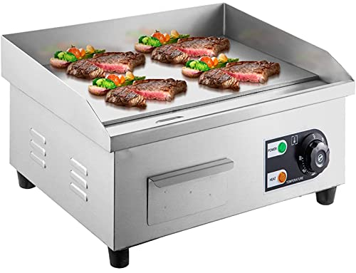Commercial Electric Griddles, 1500W Non-Stick Restaurant Teppanyaki Grill with Adjustable Temperature Control 122°F-572°F, Electric Flat Top Grill, for Kitchen Double the comfort