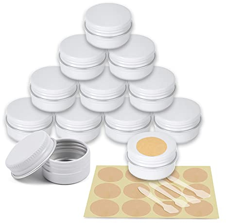 YANCAER 50 Pièces Pots en Aluminium Blanc de 5ml avec Couvercle - D26mm x H15mm Vide Ronde Cosmétiques Pot Conteneurs de Voyage pour Maquillage, Crème, Baume à Lèvres, Mini Bougies