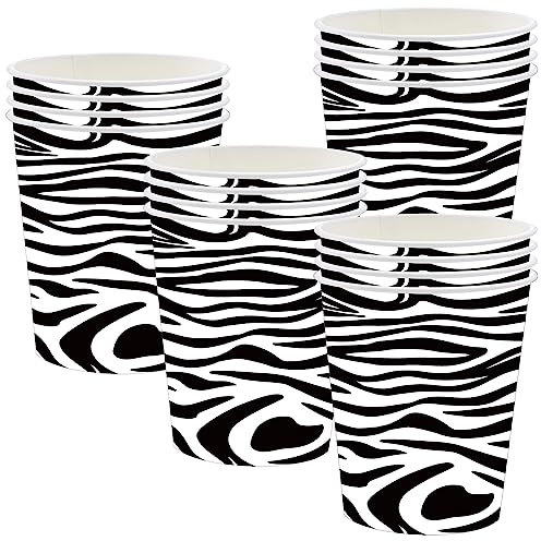 POPOYU 16P Jungle Safari Animal Party Zebra Print Paper Cups,Jungle Animal Party Disposable Paper Cups,Jungle Theme Party Tableware Decorations Set for Kids Jungle Safari Reptile Party Supplies