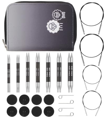 KnitPro Karbonz Midi Austauschbare Nadelspitzen Set 4 (10cm) | 7 Größen (3mm bis 6mm)
