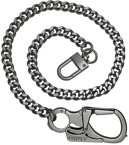 Ahiller Wallet Chain for Men, Lockable Carabiner with Tungsten Steel Taper, Heavy Duty Chain for Key Pocket Belt Jean (DK-Black)
