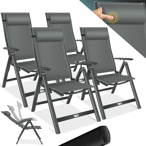 KESSER Trädgårdsstol högt ryggstöd med armstöd uppsättning om 4 aluminium fällstol med kudde och skydd campingstol 7-vägs justerbart ryggstöd andas väderbeständig vikbar halkfri, antracit