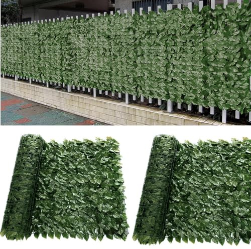 Baketron Decorative Ivy Leaf Green Artificial Hedge Roll 3m x 1m Garden Fence Screening Privacy Hedging Wall Landscaping Garden Fence UV Fade Protected Artificial Plant Wall Panels (2 Roll)