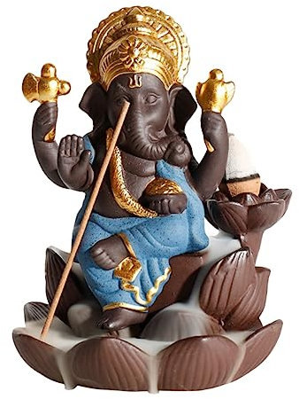 Levemolo Räuchergefäß Dekorativer Weihrauchbrenner Räucherstäbchenhalter Verzierungsgeschenke Buddha Statue Figur Räucherkegel Räucherstäbchenhalter Wasserfall Sinne Lila Ton Keramik