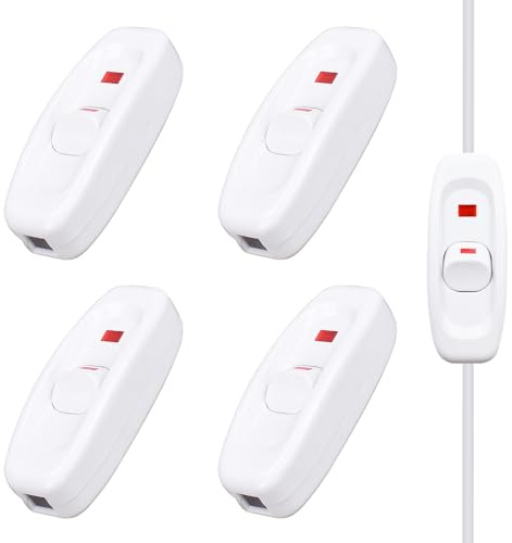 4 Stück Lampenschalter Zwischenschalter Kabelschalter mit LED Kontrollleuchte 250V 10A Schnurschalter für Schreibtisch Lampe Bettlampe Tischlampen Kleingeräte (Weiß)