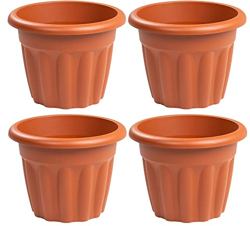 M1SS 4 Pack 33cm Terracotta Style Plastic Plant Pots – 12L Round Garden Planters for Indoor & Outdoor Plants, Lightweight Flower Pots for Patio, Balcony & Home – Made in UK