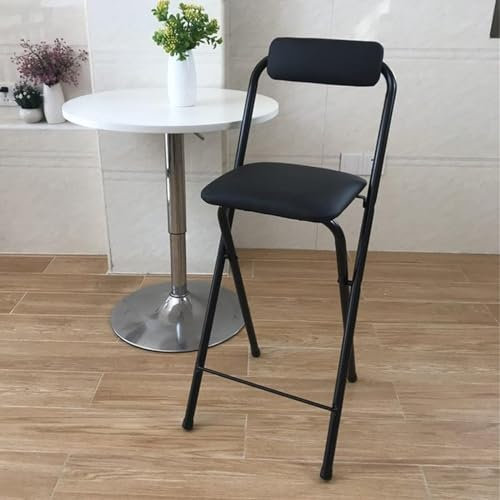 Sgabello Alto Pieghevole, Sgabello da Bar Pieghevole con Schienale, Sedile Imbottito in Pelle, Sgabello da Bar for Cucina, Interno, Esterno, Viaggio (Color : Black, Size : 60cm)