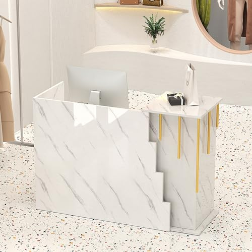 YVYKFZD Empfangstheke fürs Büro, Rezeptionstheken fürs Büro mit abschließbaren Schubladen, Empfangstresen für Einzelhandelskassen, Rezeption verkaufstheke(White Texture,31.4x17.7x35.4)