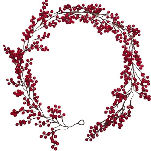 6.4 FT Christmas Red Berry Garland, Artificial Red and Burgundy Berry Christmas Garland for Indoor Outdoor Home Fireplace Decoration for Winter Holiday New Year Decor (Red)