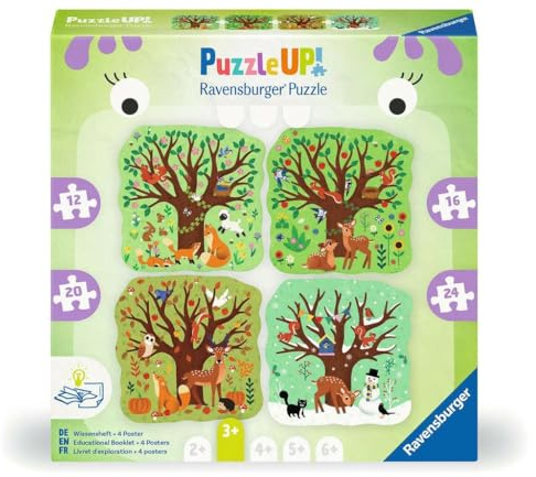 Ravensburger 12004002 UP Quattro Stagioni, 12004002-4 Puzzle sagomati da 12, 16, 20, 24 Pezzi, con Grandi Immagini e Libretto di Conoscenza, per Bambini di età Compresa tra 3 Anni