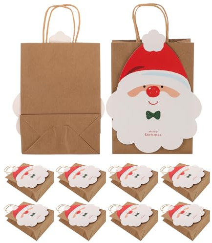 Hoement Handliche Weihnachtstüten Aus Kraftpapier 10 Stück Mit Weihnachtsmann Motiv Große Geschenkbeutel Für Weihnachtsfeiern Süßigkeiten Partydeko Und Geschenkverpackung