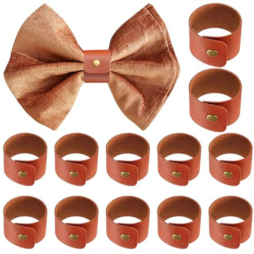 Rustikale Serviettenringe, Set mit 12 braunen Kunstleder-Serviettenringhalter für Leder, Bauernhaus, Herbst, für Hochzeit, Abendessen, Party, handgefertigt, rustikale Tischdekoration