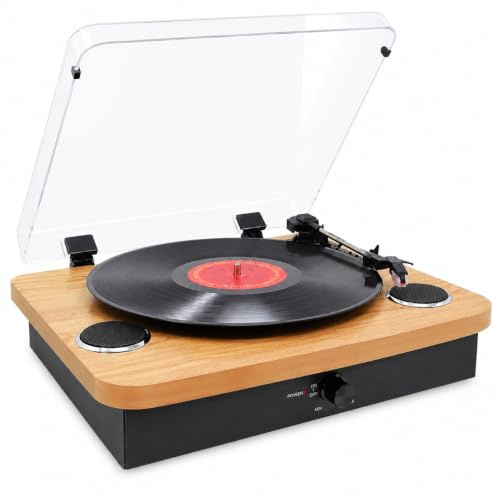 Denver Vinyl Record Player With Stereo Speakers - Bluetooth Send & Receive - USB & SD Recording - AUX IN & RCA Out - VPL-230 Light Wood