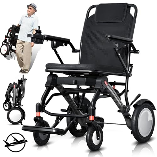 Bueuwe Ultraleichter faltbarer Elektrorollstuhl für Senioren,13 kg, 500W Motor, 25 km Reichweite, Carbonrahmen, klappbar,Magnesiumräder mit Stoßdämpfung, 150 kg Tragkraft