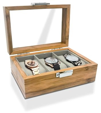 WisePoint Uhrenbox 10 Slot/6 Slot/3 Slot, Holz Uhrengehäuse Uhrenhalter mit Abnehmbaren Kissen, Retro Uhrenkasten Uhren Aufbewahrungsbox für Uhren (s, 3)