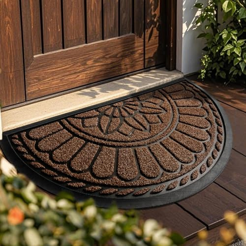 Mibao Front Door Mat Indoor Outdoor Entrance, Semicircular Entrance Mat, Half Round Waterproo Non-Slip Durable Rubber Door Mats, Low Profile Heavy Duty Doormat for Garage, Patio, 30 x 18, Coffee