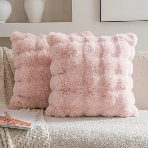 Neelvin 2er Set Decorative Kissenbezug Superweichen Plüsch Kurze Wolle Kissenhülle Luxus Zierkissenbezüge Sofakissen für Sofa Wohnzimmer Schlafzimmer 60x60cm Rosa