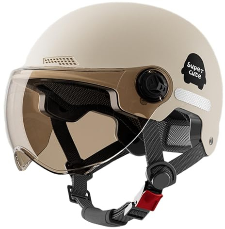Open Face Motorcykel säkerhetsmössa | Motorcykelskyddshjälmar med klart solskydd | Cruiser cykling skoterhjälmar för män kvinnor (huvudomkrets: 45–65 cm/17,72–25,59 tum)