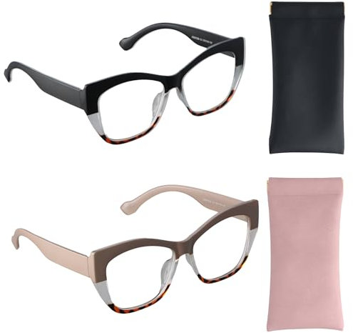 Anseom 2 Paires Lunettes Anti Lumiere Bleue pour Femme Homme, Rétro Lunettes Oeil de Chat, Mode Fausse Lunette Surdimensionnées, Lunettes Anti Lumiere Bleue pour Ordinateur