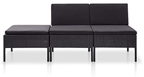 Eleganz 3-TLG. Garten-Lounge-Set mit Auflagen - PE Rattan & pulverbeschichtetes Stahlgestell - Langlebig & pflegeleicht für Terrasse & Garten