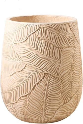 KHYTEBV Pots de Fleurs Simples en Ciment à Feuilles de bananier, Grands Pots de Fleurs de Sol pour Salon, ovales avec Motif de Feuilles, jardinières de Grand diamètre