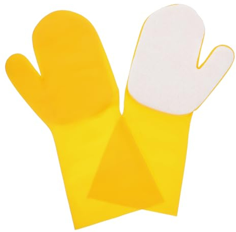 BESTYASH 2pcs Latex Sponge Cleaning Gloves Yellow White Right Hand Kitchen Dishwashing Gloves Bowl Cleaning Kitchen Tool