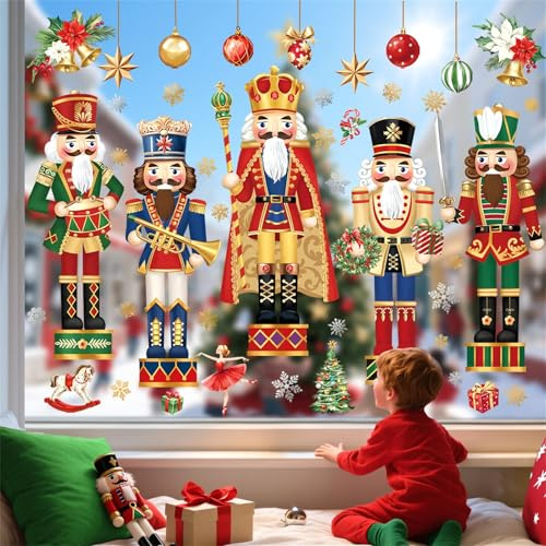 decalmile Window Clings Christmas Nutcracker Reusable Windows Decals | Anti-Collision, Static Cling Glass Decal, Double-Sided Printing, Both Sides Clearly Visible, Waterproof, Removable