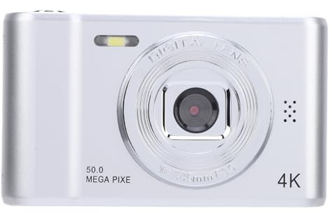 Tbest Digital Camera 50MP Dual Lens Self Adaptive Anti Shaking 2.4 Inch Screen Compact Portable for Kids Students Vlog Travel Photography (Silver)