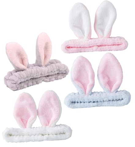 BESTYASH 4pezzi Fasce per Capelli Elastiche Forma di Orecchi Coniglio per Uso Domestico e Trucco del Viso Comode