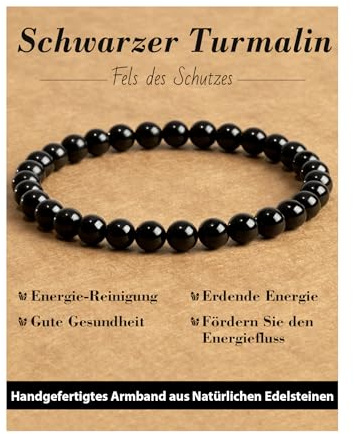 Landorilo 6mm Crystal Bead Bracelet for Women and Men, Containing Healing Gemstones, Friendship Yoga Chakra Relaxation Elastic Bracelets, Christmas, Anniversary, Birthday Gift(Black Tourmaline)