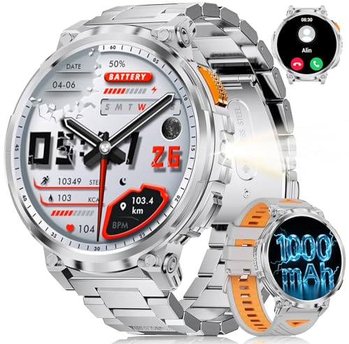 LIGE Militär Smartwatch Herren mit Telefonfunktion, 1.85 HD Großer Display Smart Watch mit 1000mAh Akku/IP68 Wasserdicht/120+Sport Modus Fitnessuhr/Schlaf Überwachung/, Android iOS Sportuhr