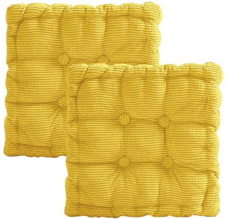 Set di 2 cuscini per sedia e pavimento, 40 x 40 cm, spessi cuscini trapuntati con imbottitura in 100% cotone PP, per interni ed esterni, per panca, sedia da giardino e sala da pranzo (giallo)
