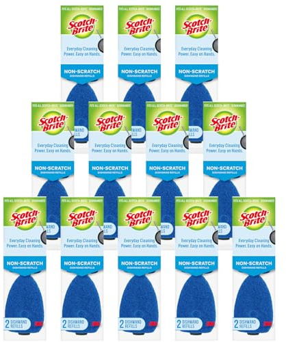 Scotch-Brite Non-Scratch Dishwand Refills for Nonstick, Dish Wand Sponge Heads- Glass, Pots, Pans, Tubs, Showers (24 Refill Pads)