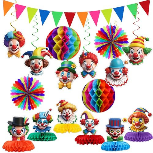 17PCS Karneval Deko,Clown Girlande Zirkus Dekoration Farbenfrohe Deko | Karnevalsdeko,Faschingsdeko zum Aufhängen,Wimpelkette Papierfächer Spiraldeko,Fasching Zirkus,Party Geburtstag