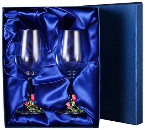 Genérico Decantadores de Vino de Vidrio esmaltado, Copa de Cristal sin Plomo, 350 ml, Mango Largo, Hechos a Mano, Caja de Regalo (2 Piezas)