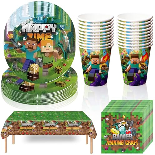 Sinmaklin All-in-One Party Kit for 20 Guests | 61-Piece Birthday Set with Tableware & Decorations Includes Plates, Cups, Napkins & Table Cover