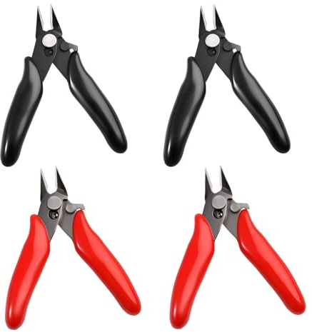 LEONTOOL 3.5-Inch Mini Cutter with Lock, 4 Pcs Precision Flush Cutters, Spring Loaded Micro Wire Cutter Diagonal Side Cutters Nipper, Soft Copper Wire Snip for Electronics, Model Sprue, Jewelry Making
