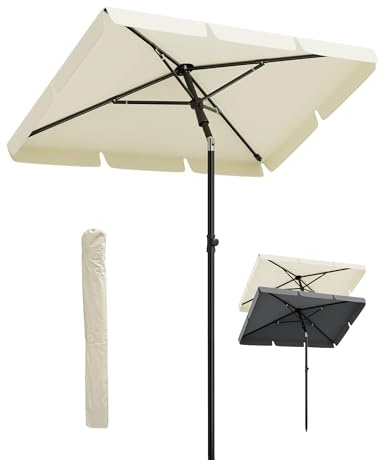 GarveeHome Sonnenschirm Balkon 200x125 cm mit Schirmhülle, UV50+ Sonnenschirm rechteckig knickbar & höhenverstellbar, Balkonsonnenschirme ideal für Balkon Garten & Terrasse Creme