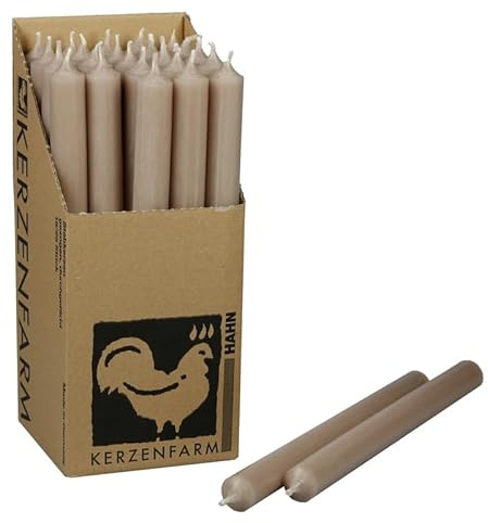 Extra lange Stabkerzen durchgefärbt 25cm (250x22mm) | RAL Tafelkerzen mit 12h+ Brenndauer | Ohne Tropfen & Rußen | Leuchterkerzen für Deko | Made in Germany (25, Taupe - Beige)