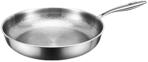 Genérico Sartén de titanio sin revestimiento de 26 cm, antiadherente con textura martillada, apta para todo tipo de cocinas, sartén doméstica de acero inoxidable de cinco capas reforzadas.