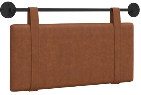 QJBSAVVA Hängendes Kopfteil Braun, 90x55 cm Polsterkopfteil Wandmontage, Betthaupt aus Antik-PU-Leder Optik mit Metallschiene, Wandkissen für Boxspringbett & Gästezimmer
