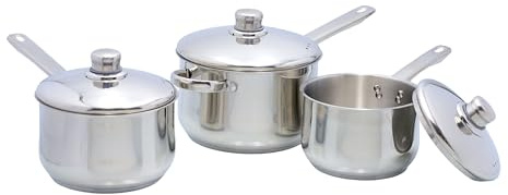Buckingham 3 Piece Deep Saucepan Set with Lid Stainless Steel Cookware Pan Pot Set Premium Quality Induction Compatible