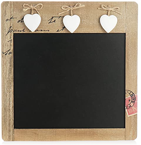 COM-FOUR® Tableau mémo dans le style campagnard - cuisine et tableau de notes en bois avec coeurs décoratifs - petit tableau noir pour les notes et la décoration (01 pièce - 27,9 x 28,9 cm)