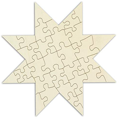 Personalisierbares Holzpuzzle Stern zum selbst gestalten und bemalen - 32 Teile, 48 x 48 cm - Puzzle aus Holz in Sternform