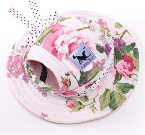 Hunde Hut für Welpen Kostüm Zubehör Prinzessin Sunbonnet für Katzen Kleine Hunde Stirnband Sonnenhut Kopfbedeckung Einstellbare Hundecap mit Ohr-Löcher Mütze Mesh (L, Blumen)