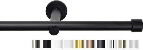 Rollmayer Gardinenstange Ø19mm 320cm Schwarz Matt 1-läufig mit Crux | Metall, Wandbefestigung ohne Ringe, Für Wohnzimmer Schlafzimmer Büro