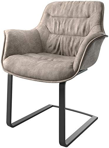 DELIFE Schwingstuhl Kaira-Flex Freischwinger flach Schwarz Mikrofaser Taupe Vintage