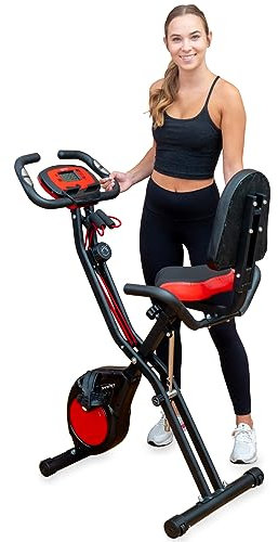 YYFITT 2-in-1 Foldable Exercise Bike w/Luminous Display, Fully Adjustable Indoor Stationary Bike w/ 16 Level Resistance, Hand Workout Bands, Wider Seat, Bigger Backpad and Phone Holder [2025 Version]