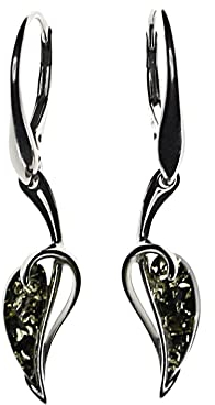 Bernstein Ohrringe, moderne grüne Ohrhänger mit Bernstein, gefasst in 925/000 Sterling Silber rhodiniert von Artisana-Schmuck